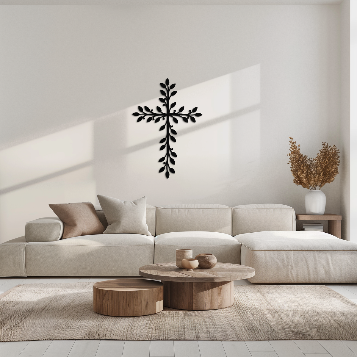 Leaf Cross Metal Wall Art - Elegant Botanical