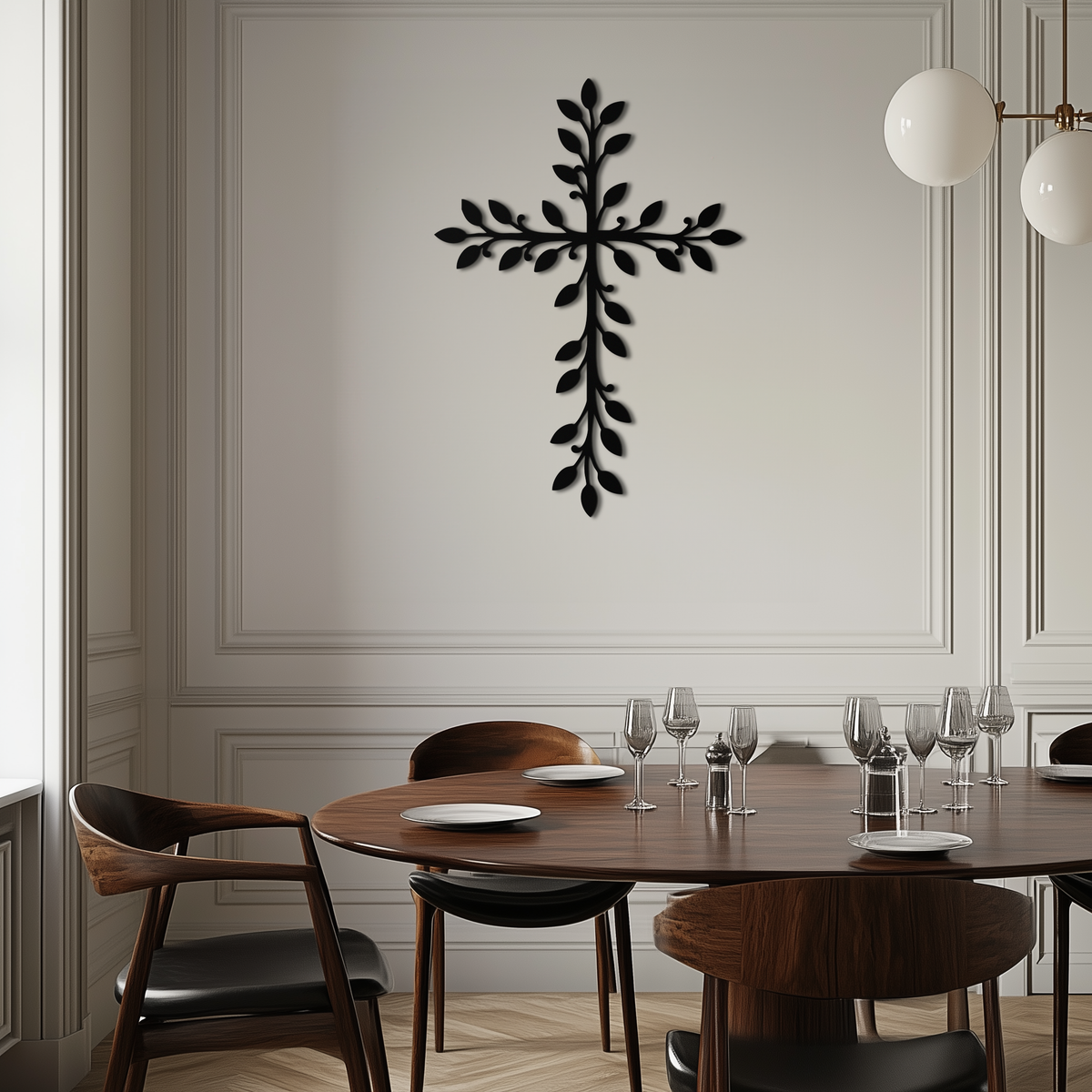 Leaf Cross Metal Wall Art - Elegant Botanical