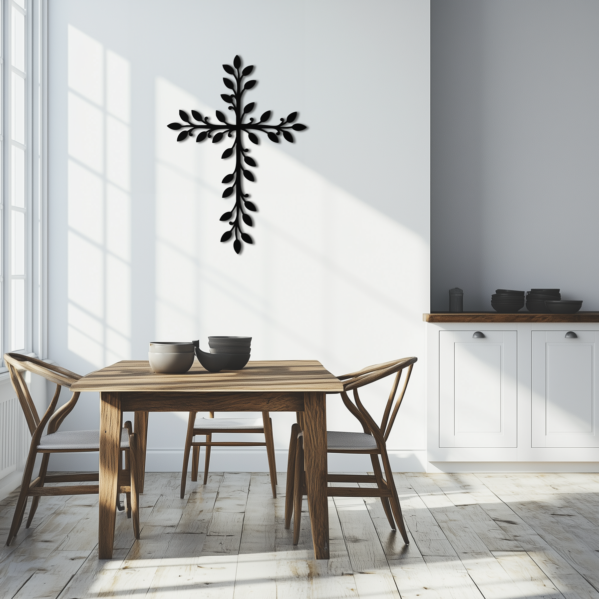 Leaf Cross Metal Wall Art - Elegant Botanical