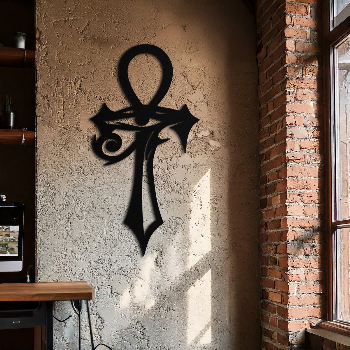 Egyptian Ankh Cross with Eye of Horus Metal Wall Art
