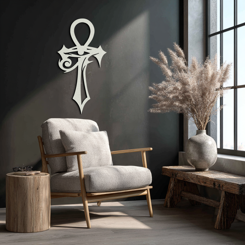 Egyptian Ankh Cross with Eye of Horus Metal Wall Art