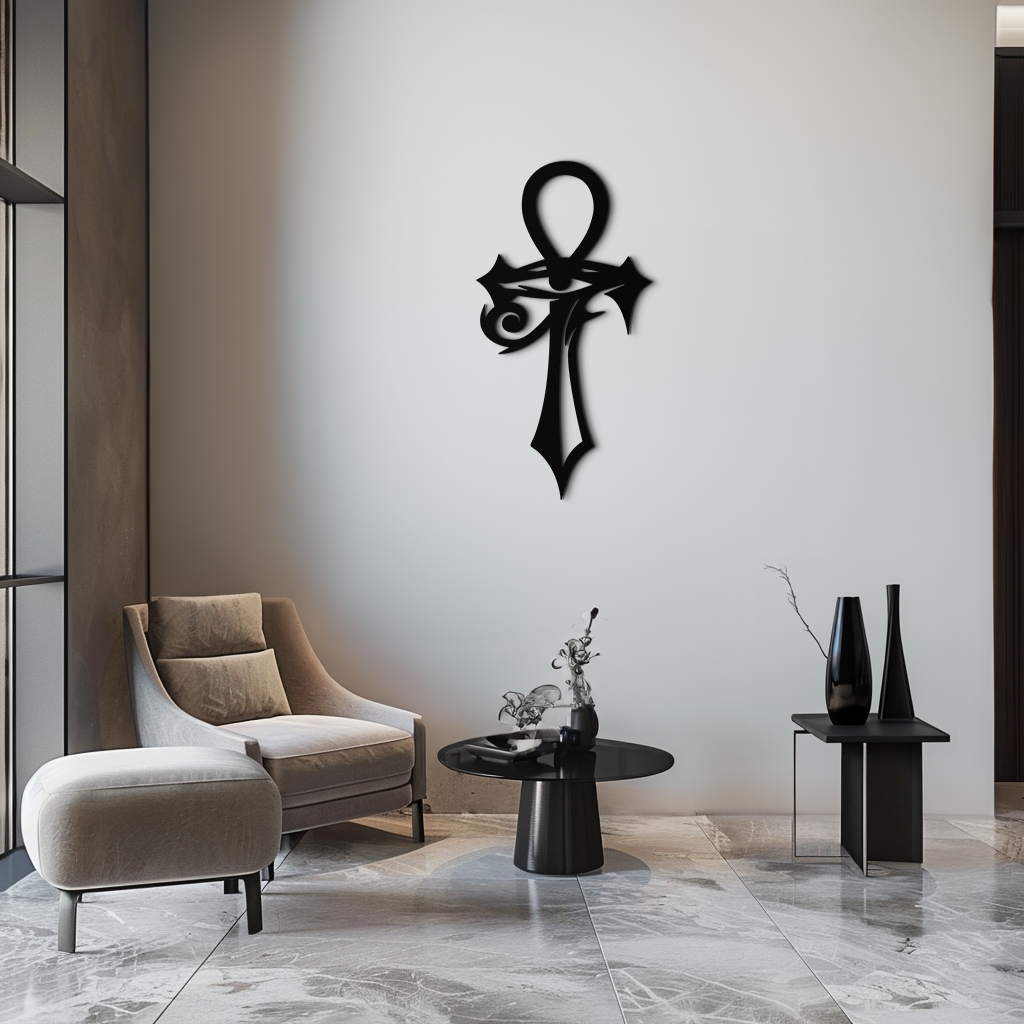 Egyptian Ankh Cross with Eye of Horus Metal Wall Art