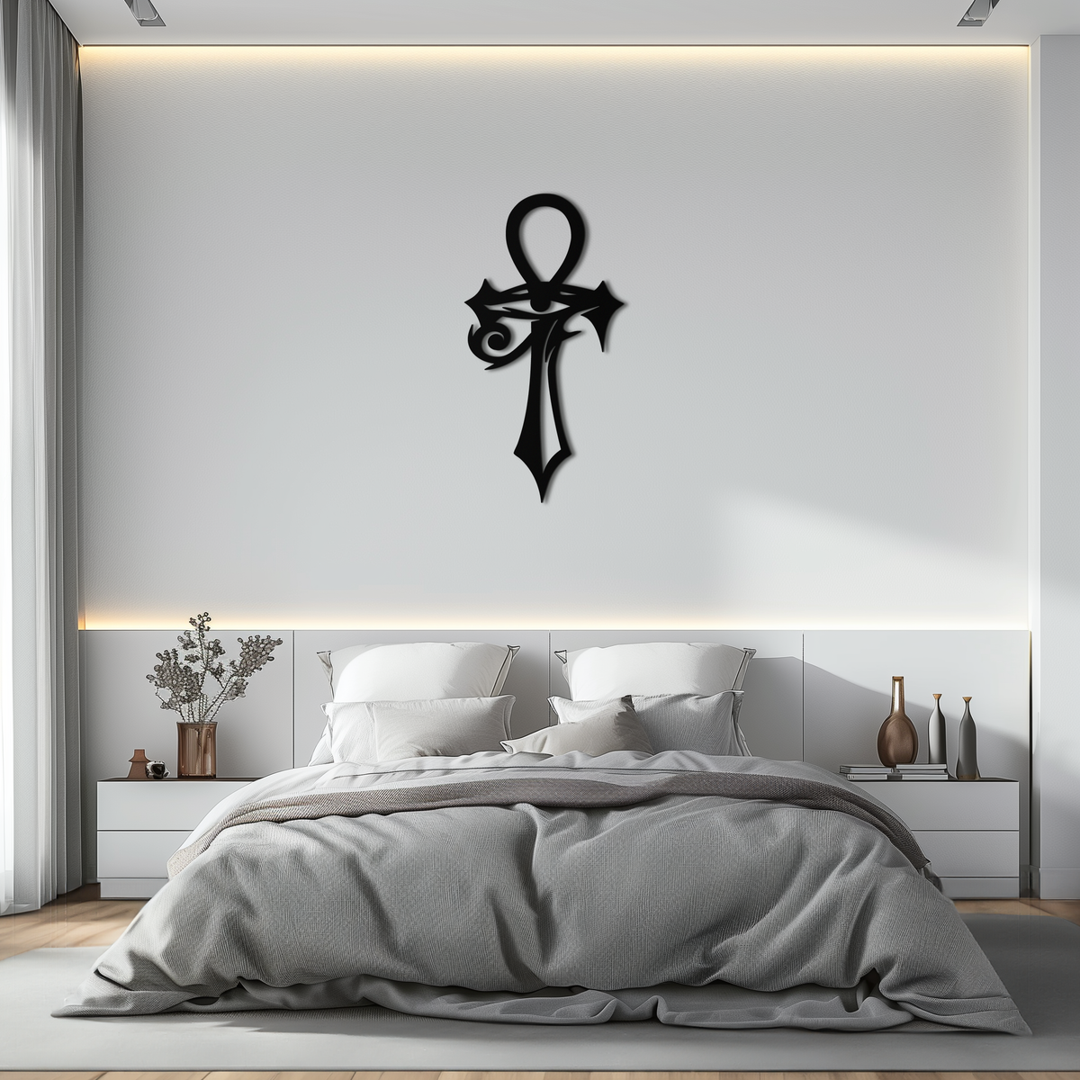 Egyptian Ankh Cross with Eye of Horus Metal Wall Art