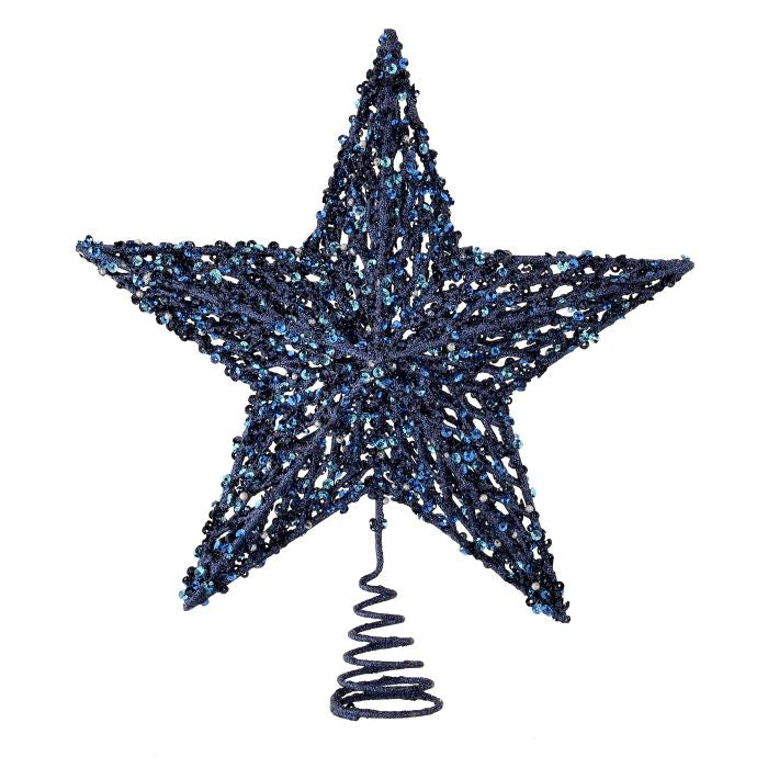 Midnight Blue 13" Sequin Beaded Glitter Star Tree Topper