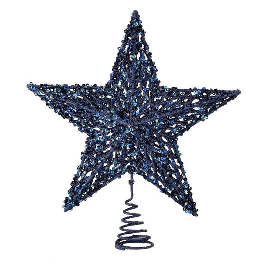 Midnight Blue 13" Sequin Beaded Glitter Star Tree Topper