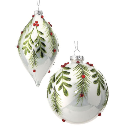 4-6" Glass Berry Leaf Ornament