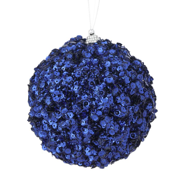 Midnight Blue 4" Sequins and Acrylic Jewel Ball Ornament