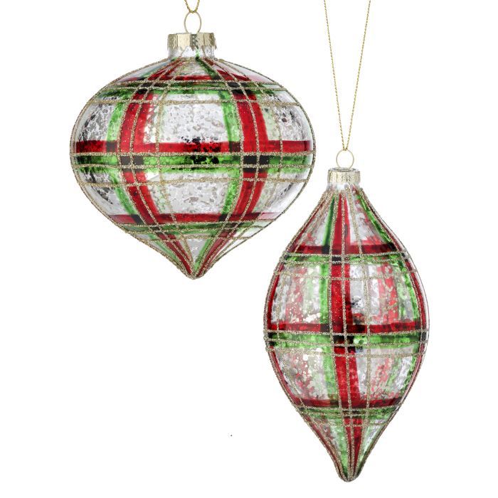 4-6" Mercury Glass Plaid Finial Ornament