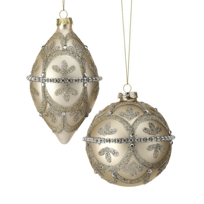 Champagne 4-5.5" Glass  Jewel Ornaments