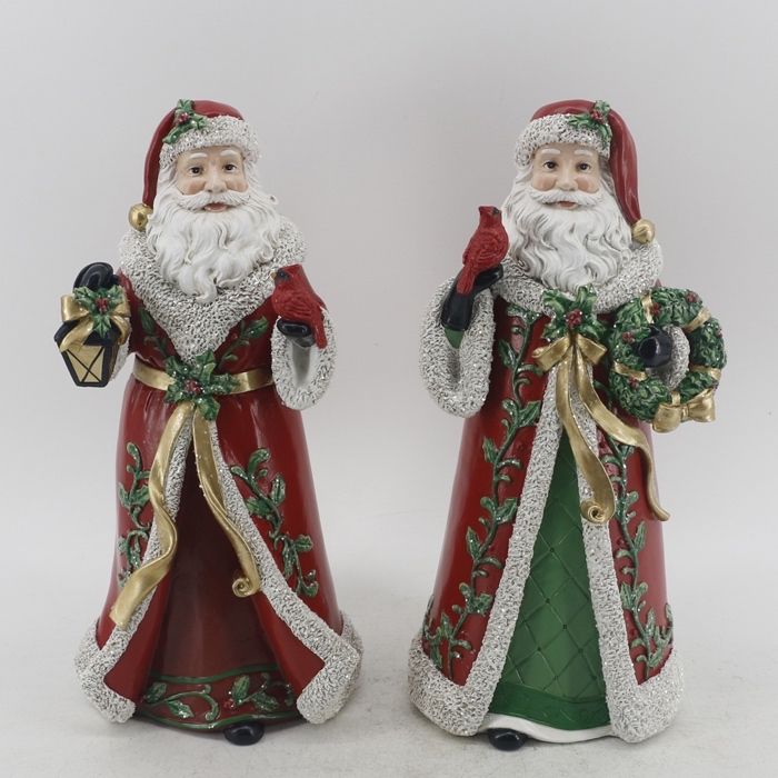 12.5" Resin Santa W/Cardinal