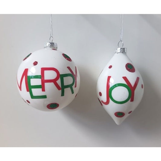4-5.5" Glass "Joy/Merry" Ornament