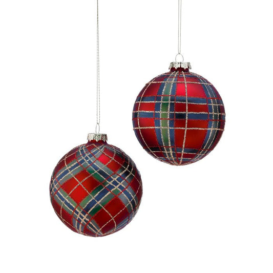 4" Glass Plaid Glitter Ornament