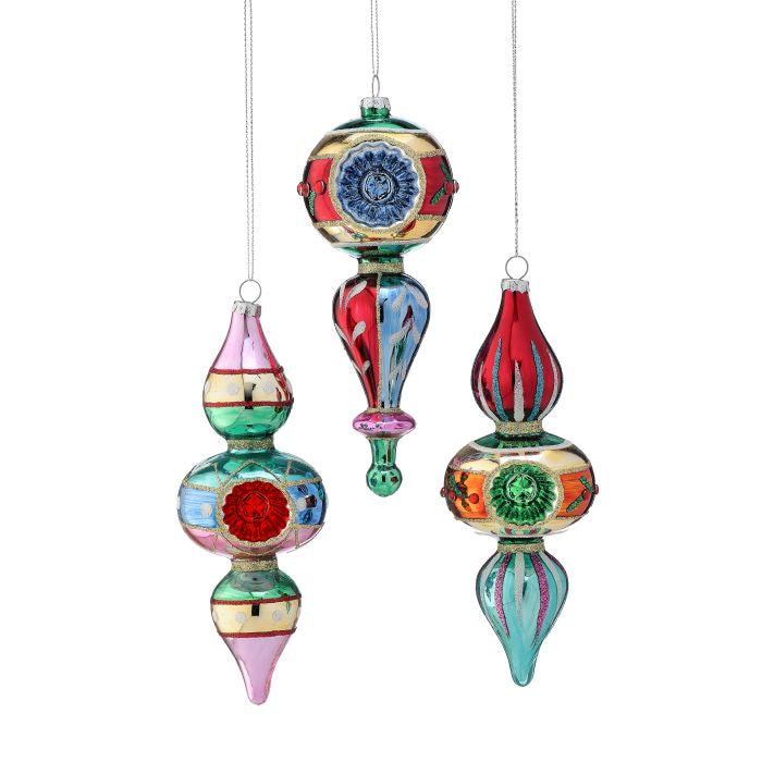8" Glass Reflector Finial Ornament