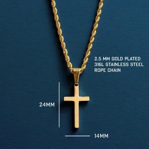 Medium Gold Cross on Rope chain - 20in