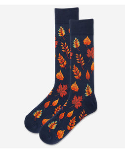 Men's Autumn Leaves Crew Socks/Navy