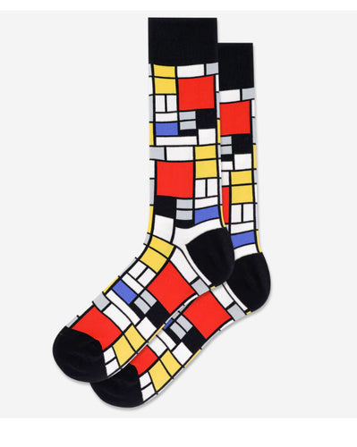 Men's Composition With Red Yellow Black Grey Blue Crew Socks/Black