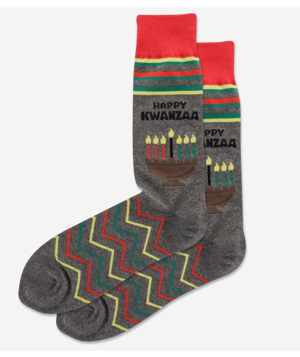 Men's Happy Kwanzaa Crew Socks/Charcoal Clearance