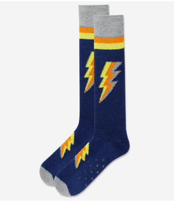 Men's Lightning Bolt Non-Skid Slipper Socks/Navy