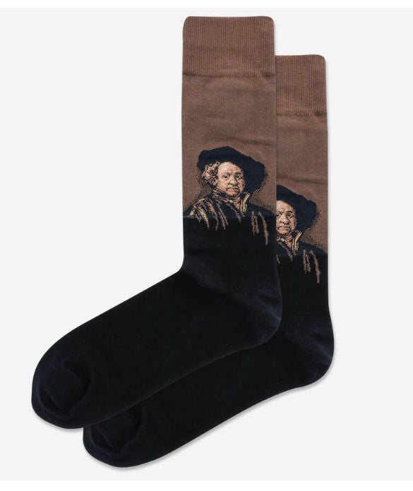 Men's Rembrandt Self Portrait Crew Socks/Brown Clearance