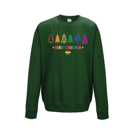 Merry Christmas Rainbow Tree Sweatshirt - Green