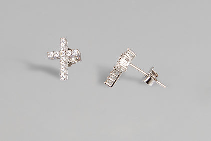 Cross Earrings: Ridge Silver