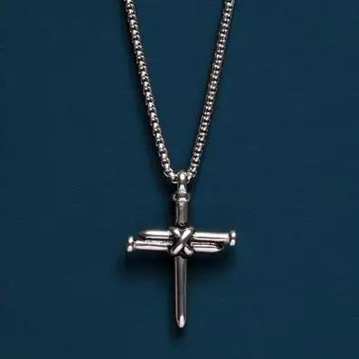 Stainless Steel Nail Cross Necklace for Men - 20in - Sale