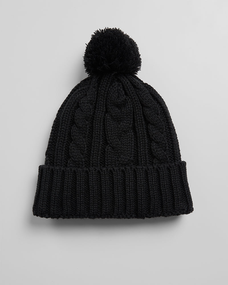 Cable Knit Pom Beanie Black