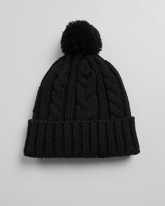 Cable Knit Pom Beanie Black