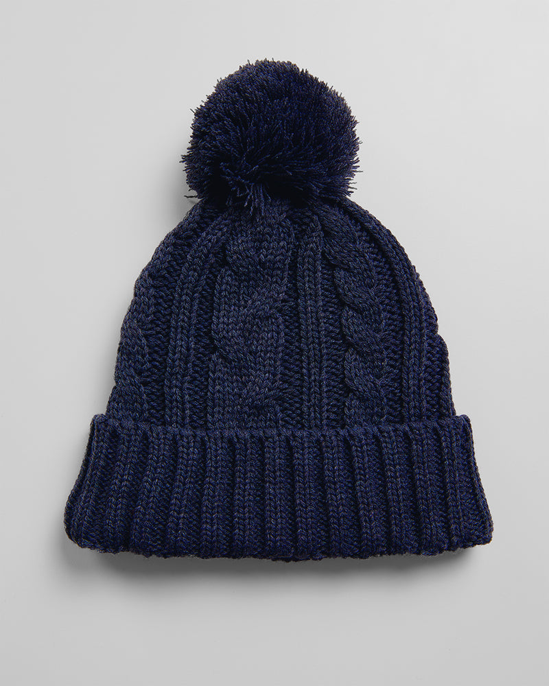 Cable Knit Pom Beanie Titan Blue