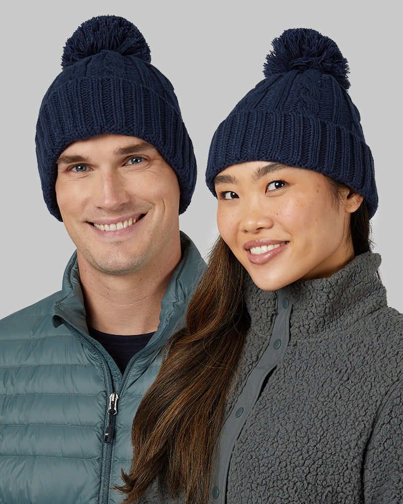 Cable Knit Pom Beanie Titan Blue