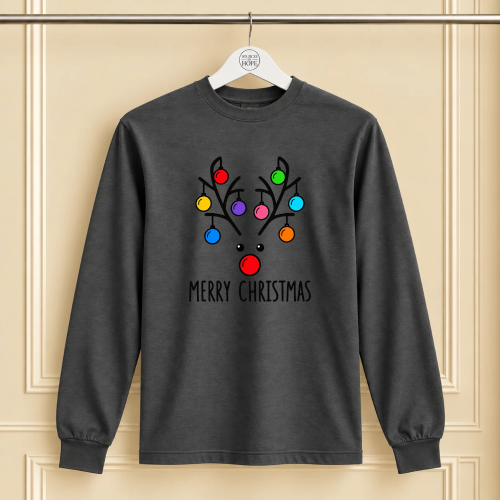 "Merry Christmas" Reindeer Charcoal Christmas Shirt