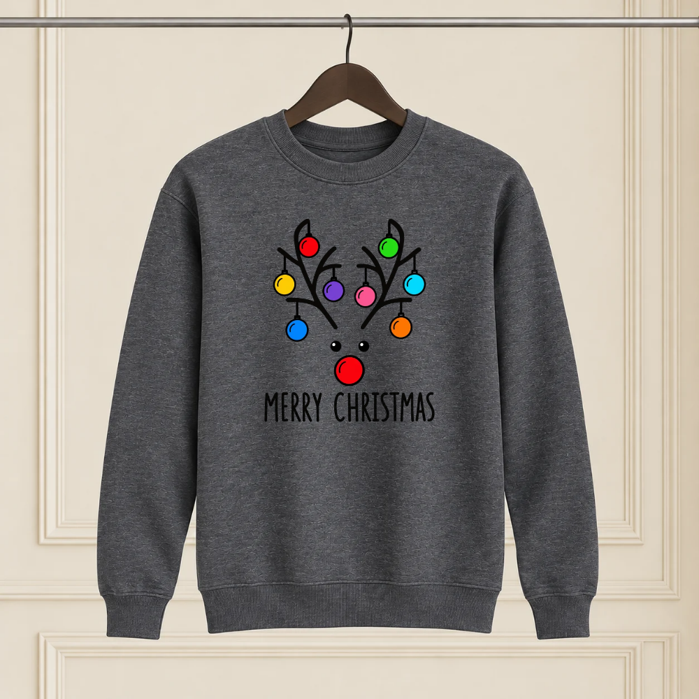"Merry Christmas" Reindeer Charcoal Christmas Shirt