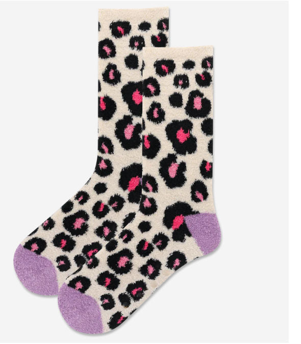 Women's Animal Print Non-Skid Slipper Socks/Cream Big December Sale