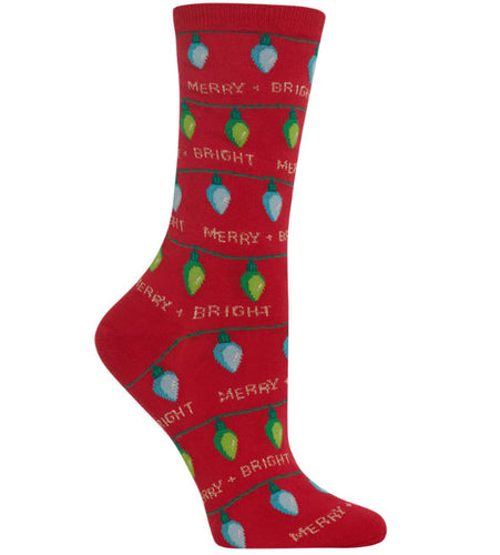 Women's Christmas Lights Crew Socks/Red