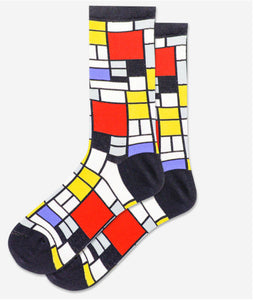 Women's Composition With Red, Yellow, Black, Grey, Blue Crew Socks/Black