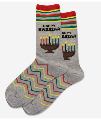 Women's Happy Kwanzaa Crew Socks/Grey Heather