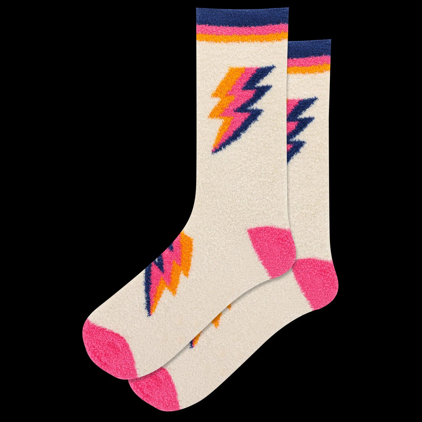 Women's Lightning Bolt Non-Skid Slipper Socks/Cream Big December Sale