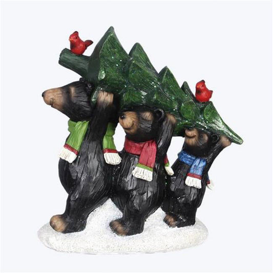 Resin Bear Family with Christmas Tree