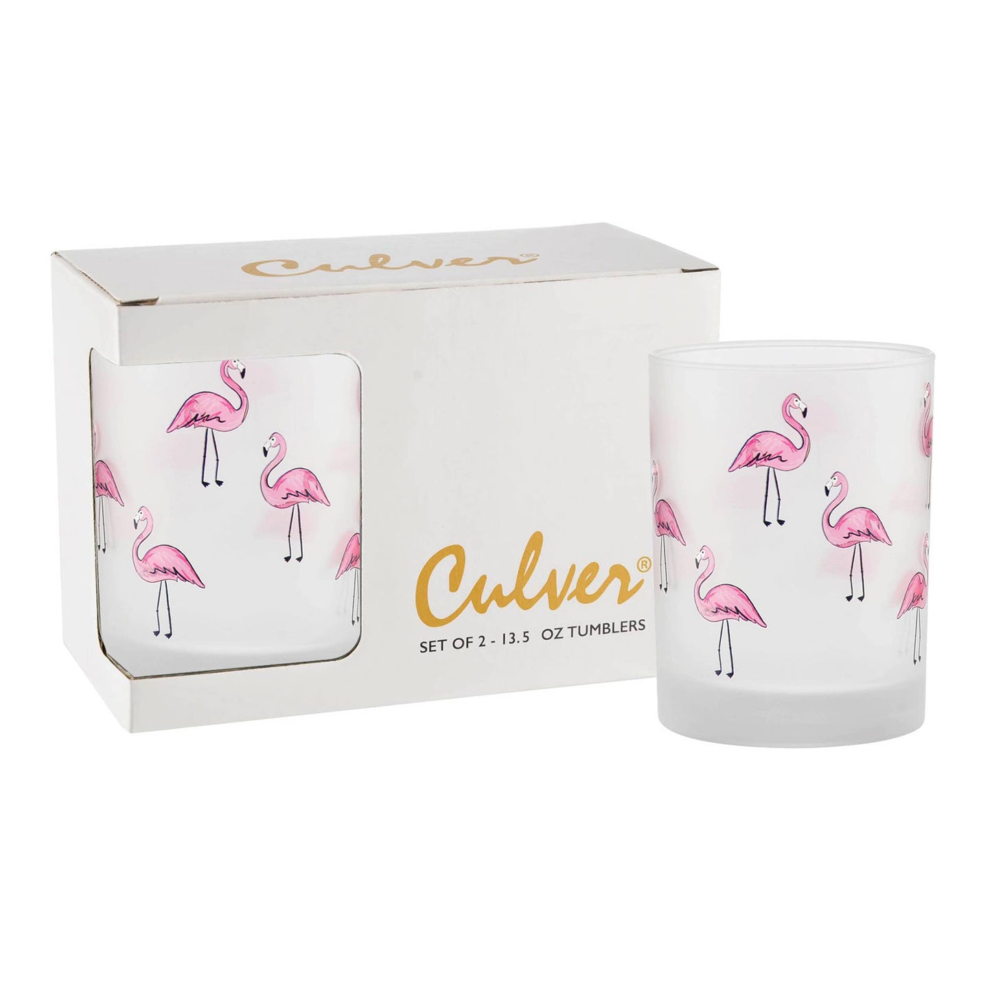 Frosted Flamingo Cocktail Glass Duo