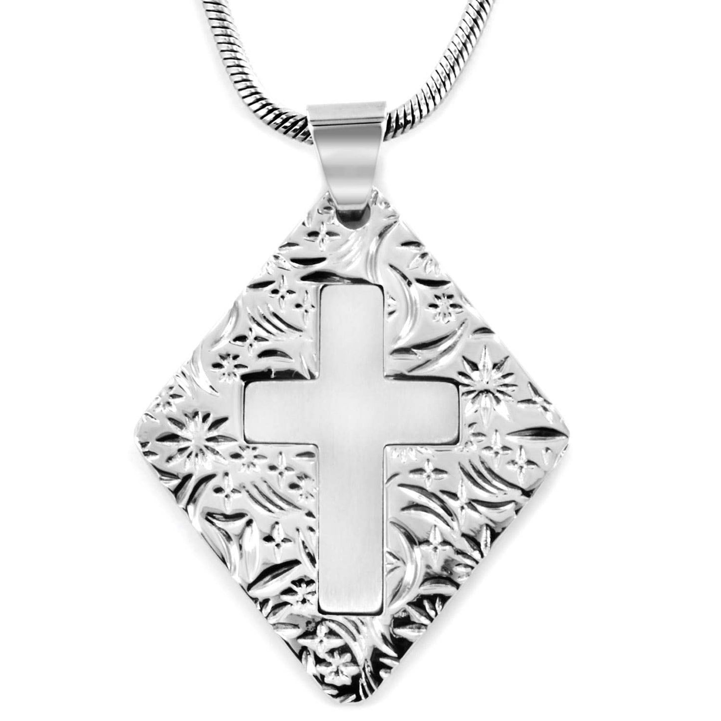 Laser-Cut Cross Diamond Shaped Stainless Steel Necklace