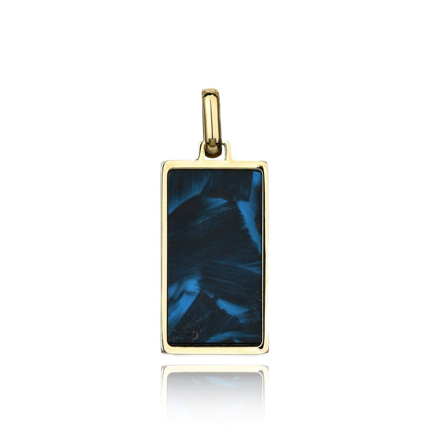 14K Gold Tag Pendant with Blue Carbon Fiber
