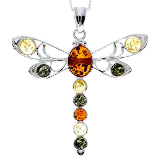 925 Sterling Silver & Baltic Amber Dragonfly Pendant Clearance