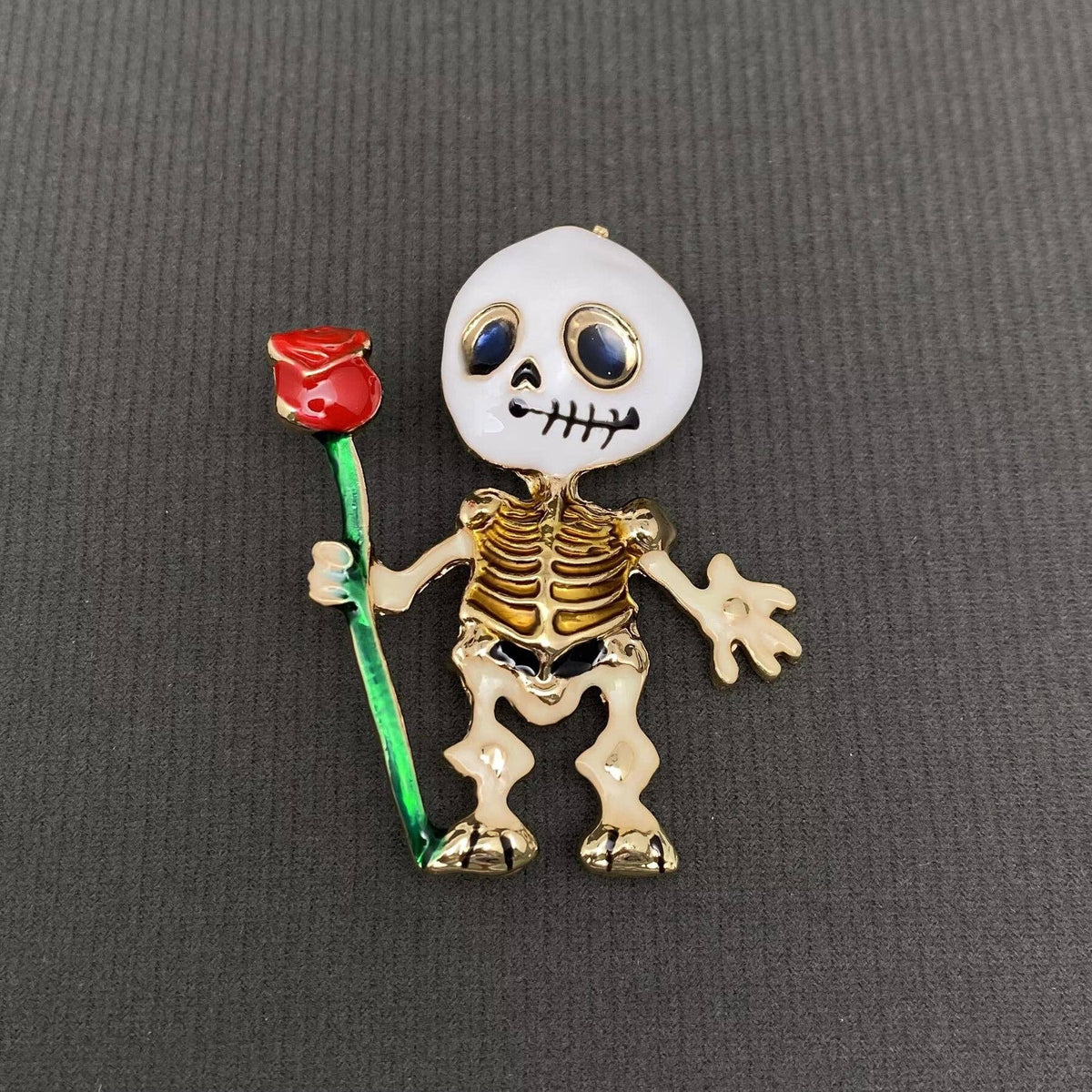 Halloween Skeleton Holding A Rose Brooch
