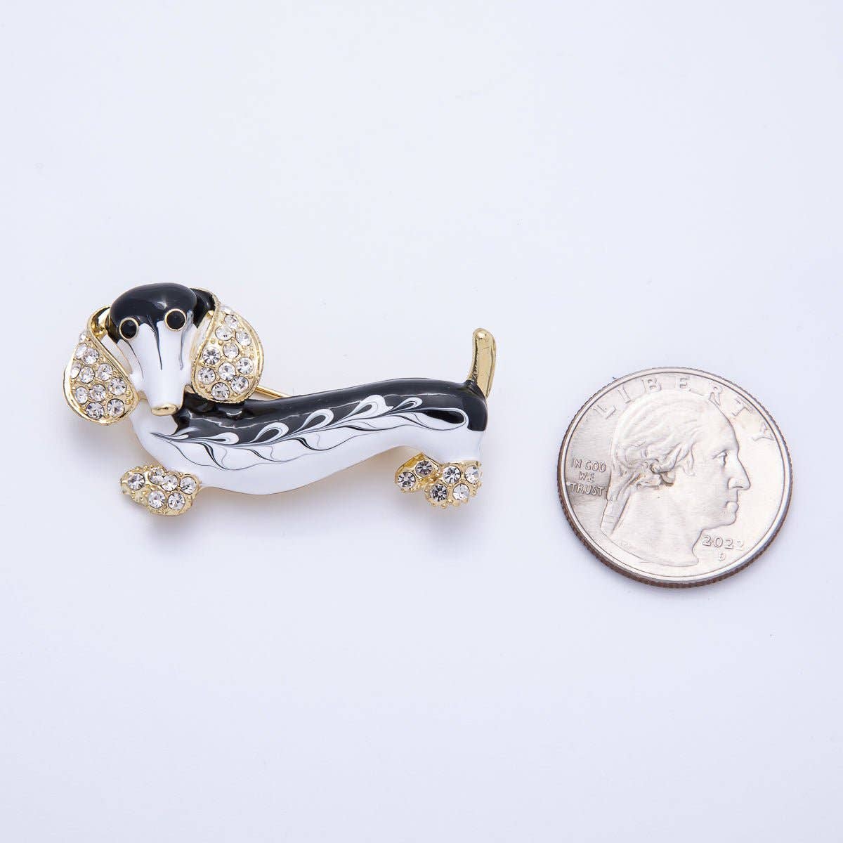 Vintage Gold 44.2mm x 24.2mm Micro Paved CZ Dachshund Wiener Dog Puppy Pet Brooch Pin