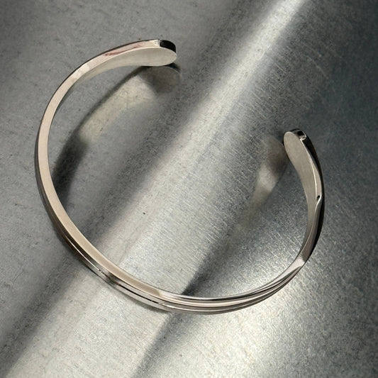 Men's Silver Cuff Bracelet with Etched Line, 10.5mm