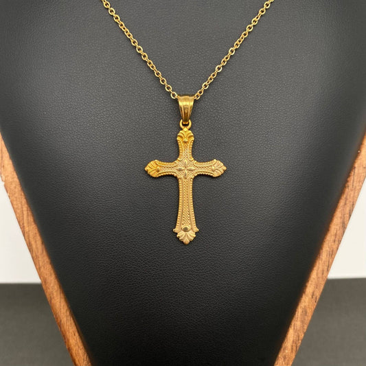 18K Gold Plt St. Stl. Cross Pendant