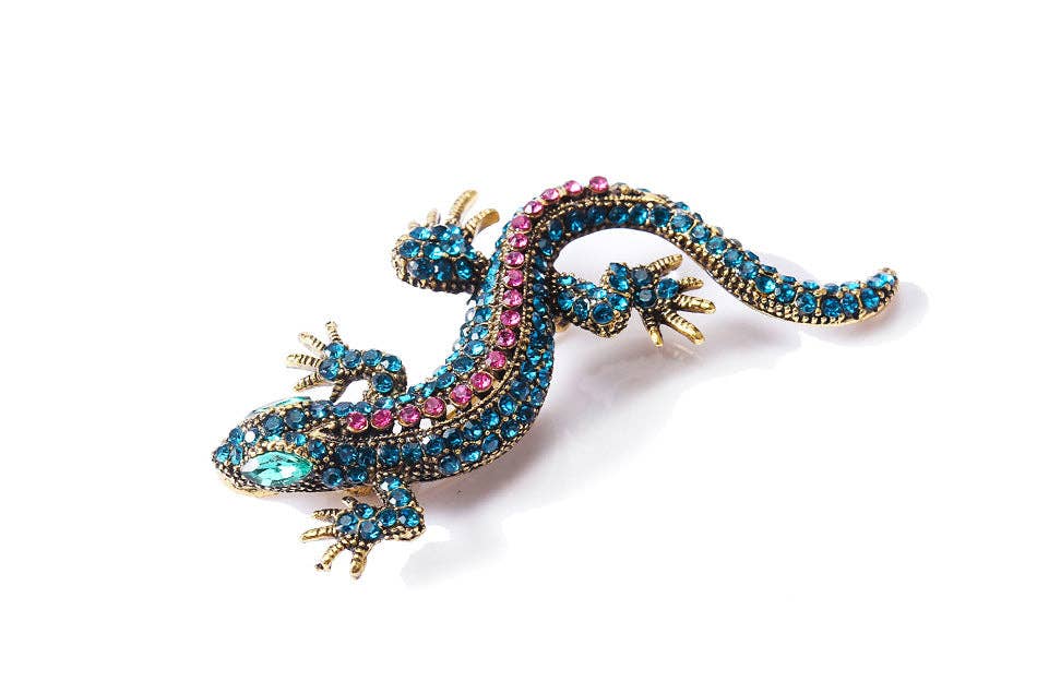 Alloy Rhinestone Lizard Brooch
