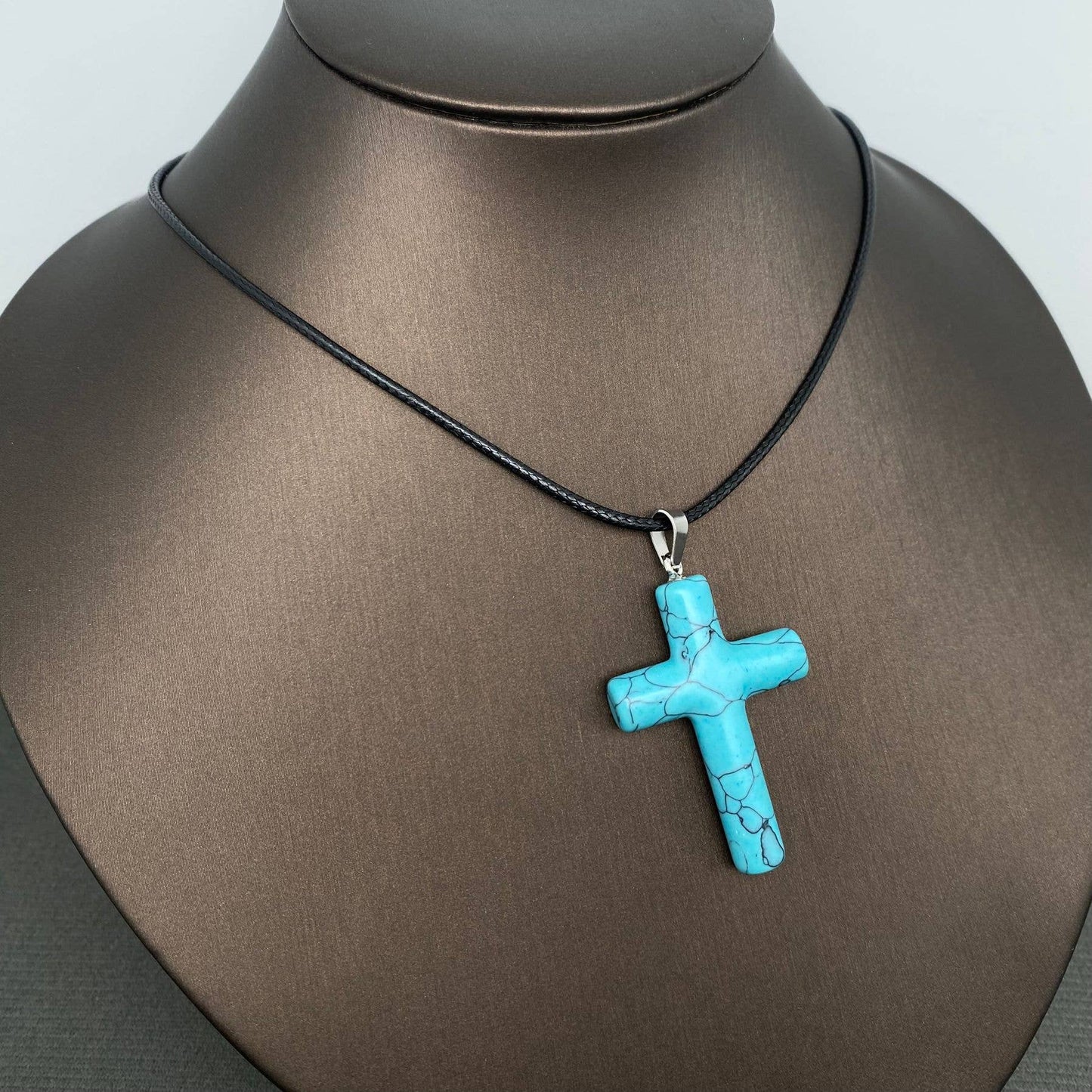 Stone Cross Waxed Cord Pendant