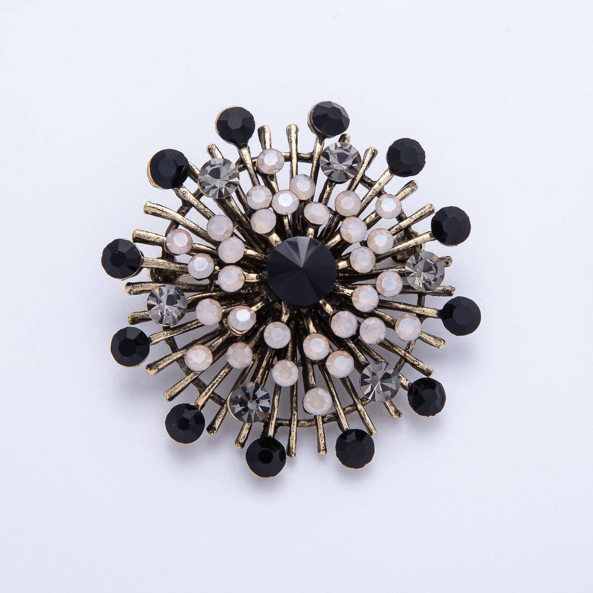 45mm Blue, Black Vintage Antique Sunburst Celestial Brooch Pin