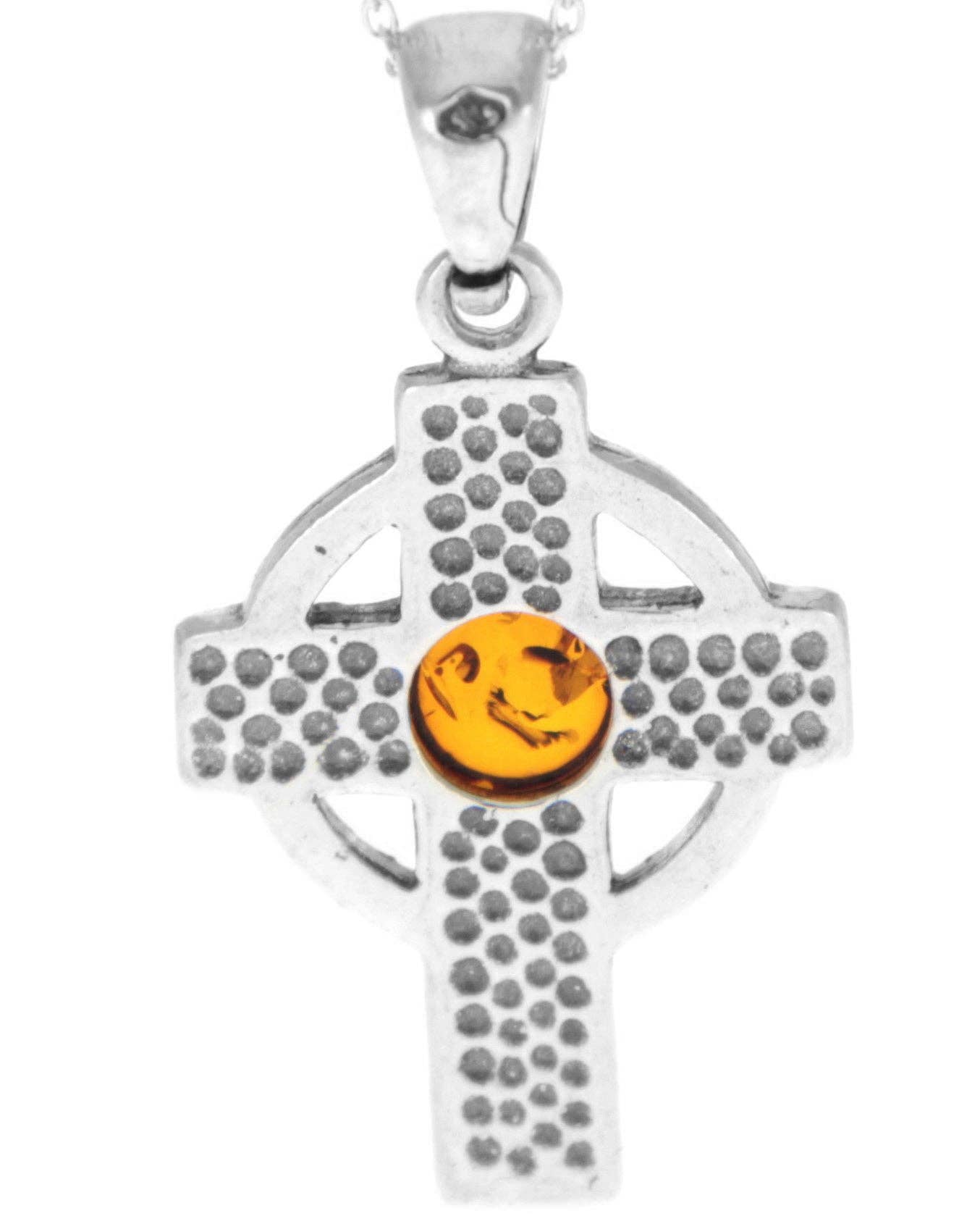 925 Sterling Silver & Baltic Amber Celtic Cross Pendant